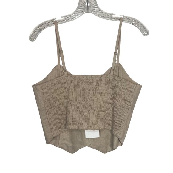 Love Tree Linen Blend Cami Top Shirt Womens Large Tan New Smocked Buttoned - Picture 2 of 9